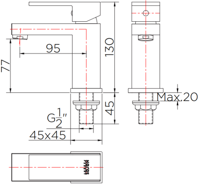 KF-25-610-50 ก๊อกเดี่ยวอ่างล้างหน้าแบบก้านโยก (ไม่มีป๊อปอัพ)