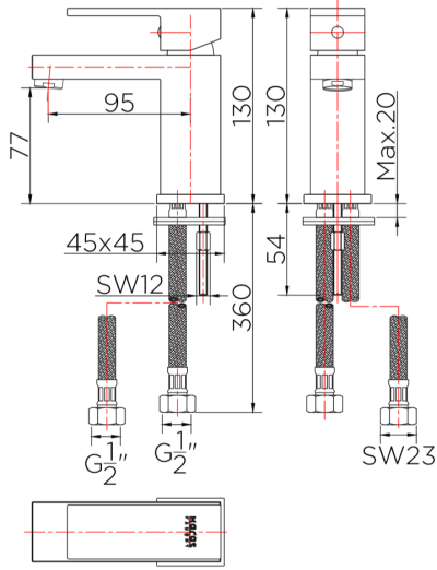 KF-25-620-50 ก๊อกผสมอ่างล้างหน้าแบบก้านโยก (ไม่มีป๊อปอัพ)