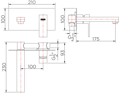 KF-25-640-50 ก๊อกผสมอ่างล้างหน้าฝังผนังแบบก้านโยก