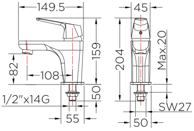 KF-30-610-50 ก๊อกอ่างล้างหน้า (น้ำเย็น) แบบติดเคาน์เตอร์ รุ่น CASTER