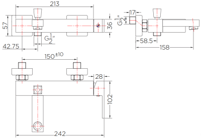 KF-25-720-50 ก๊อกผสมอ่างอาบน้ำแบบก้านโยก ติดผนัง พร้อมที่สลับทางน้ำ (Diverter) สำหรับฝักบัวสายอ่อน