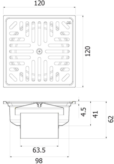 FUVHU-W002FS ตะแกรงกันกลิ่นสี่เหลี่ยม 4.8"ฝาเหลี่ยมท่อ 2.1/2"