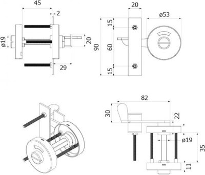 HPWCA-TTL04R กลอนสับประตูห้องน้ำ แบบมีแถบแสดงผู้ใช้ สำหรับติดฝั่งขวา