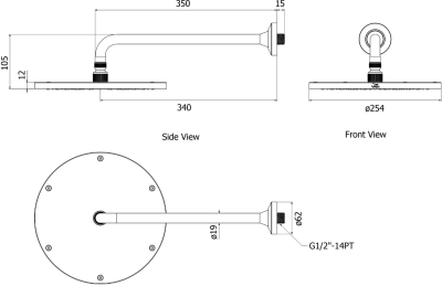 FJDHP-144ICS ก้านฝักบัวโค้ง แบบแข็ง 3/4" L350MM.หัว10" รุ่น RIVIERA