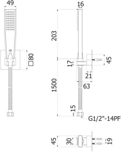 FJVHF-177AJS ฝักบัวมือถือทรงแบนเหลี่ยม+ขายึด+สายฝักบัว SUS รุ่น CONTOUR