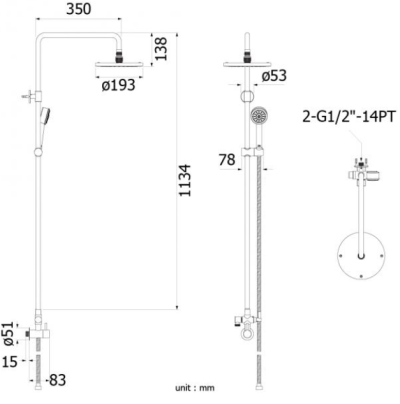 FJVHS-115TCS ฝักบัวปรับ 2 ระดับ หัวฝักบัว8" ก๊อกคู่ผสม+สายSUS+ไดเวอร์เตอร์แกนเสียบ ฝักบัวมือถือ OD2.1/2" รุ่น POCKET