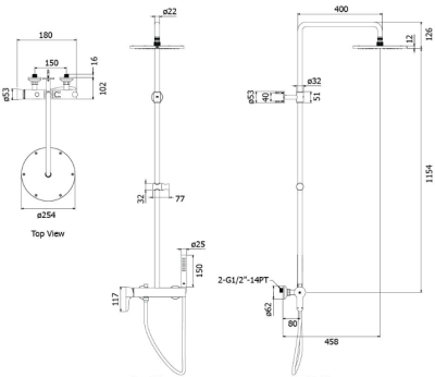 FJVHS-144RCS ฝักบัวก้านแข็ง7/8"เดี่ยวผสมหัว10"ติดผนัง+ฝักบัวมือถือ รุ่น VILLA