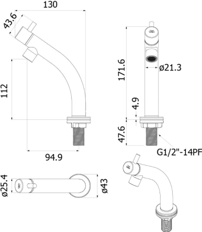 HFVSB-1000101 ก๊อกเดี่ยวอ่างซิงค์คอสวิงแบบตั้งพื้น ก้านปัด รุ่น LEX
