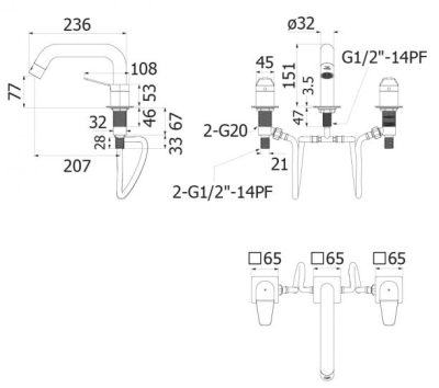HFVSP-4002C1 ก๊อกคู่ผสมอ่างอาบน้ำ แบบตั้งพื้น พร้อมฝักบัวมือถือ รุ่น CONTOUR