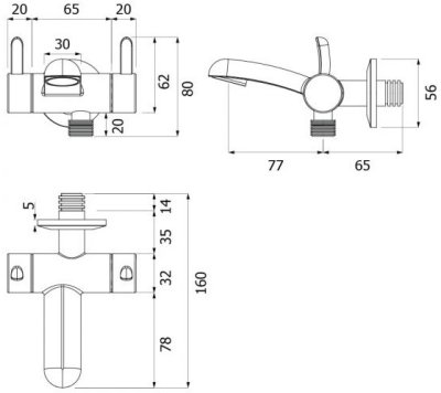HFVSB-7120P2 ก๊อกเดี่ยว พร้อมวาล์วฝักบัว แบบติดผนัง รุ่น WIND