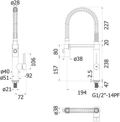 HFVSP-000077 ก๊อกเดี่ยวทรงสูงอย่างล้างจาน คอสปริง ระบบน้ำ 2 รูปแบบ รุ่น ARGO