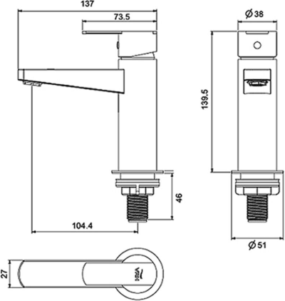 HFVSP-2000H3 ก๊อกเดี่ยวอ่างล้างหน้าสูง110มม.OD1.1/2" รุ่น HYBRID