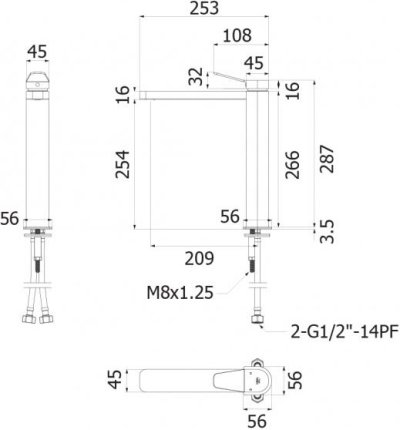 HFVSP-2001C3 ก๊อกผสมอ่างล้างหน้า ทรงสูง แบบตั้งพื้น รุ่น CONTOUR