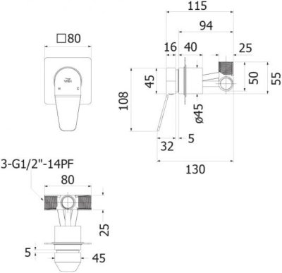 HFVSP-3131C1 ก๊อกฝักบัวเดี่ยวผสม แบบฝังผนัง รุ่น CONTOUR
