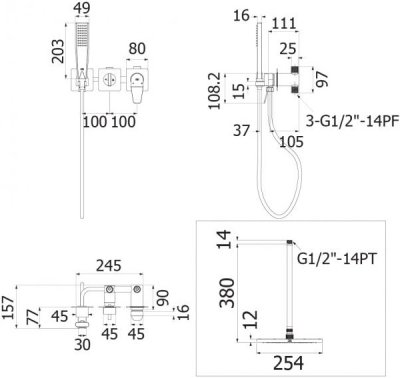 HFVSP-3131C3 ก๊อกเดี่ยวผสมฝักบัวแบบฝังผนัง พร้อมฝักบัวมือถือ และ ฝักบัวก้านแข็งแบบติดผนัง หัวฝักบัวขนาด 10 นิ้ว รุ่น CONTOUR