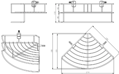 HWHOY-H103 ตะแกรงวางของทรงโค้งเข้ามุม 1 ชั้น(200X200)