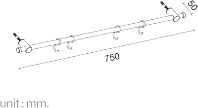 HWHOY-H500BS ราวแขวนตะแกรงพร้อมตะขอ (เกรด2) L750MM.
