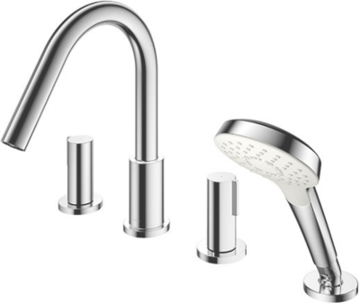 TBG11202T ก๊อกผสมสำหรับลงอ่างอาบน้ำ ชนิดติดเคาน์เตอร์ พร้อมชุดฝักบัวสายอ่อน (4 รูก๊อก)