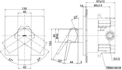 TBG10S03T#BN ก๊อกผสมยืนอาบน้ำ ชนิดฝังผนัง