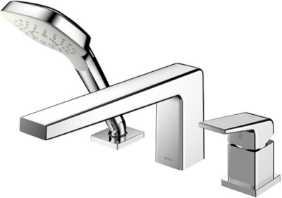 TBG10305T ก๊อกผสมสำหรับลงอ่างอาบน้ำ ชนิดติดเคาน์เตอร์ พร้อมชุดฝักบัวสายอ่อน (3 รูก๊อก)