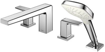 TBG10202T ก๊อกผสมสำหรับลงอ่างอาบน้ำ ชนิดติดเคาน์เตอร์ พร้อมชุดฝักบัวสายอ่อน (4 รูก๊อก)