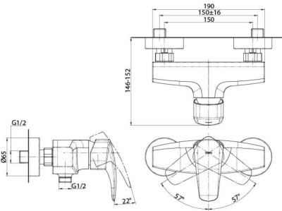 TBG09301T ก๊อกผสมสำหรับยืนอาบน้ำ ชนิดติดผนัง (ไม่รวมชุดฝักบัวสายอ่อน)