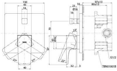 TBG07S04T#BN ก๊อกผสมสำหรับลงอ่างอาบน้ำและยืนอาบชนิดฝังผนัง พร้อมชุดเปลี่ยนทิศทางน้ำ