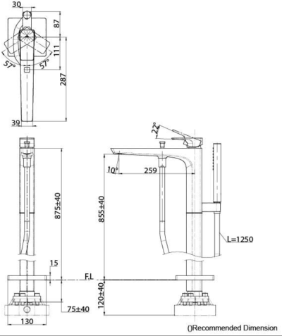 TBG07306T ก๊อกผสมสำหรับลงอ่างอาบน้ำแบบตั้งพื้น พร้อมชุดฝักบัวสายอ่อน
