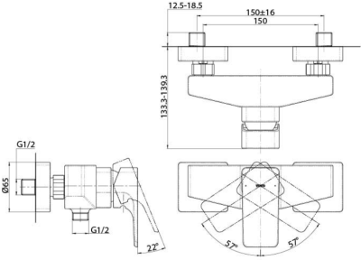 TBG07301T#BFG ก๊อกผสมสำหรับยืนอาบน้ำ ชนิดติดผนัง (ไม่รวมชุดฝักบัวสายอ่อน)