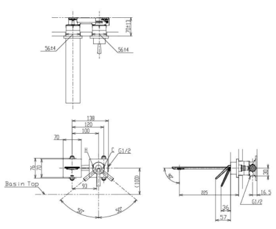 TLP02310T#PFG ก๊อกผสมอ่างล้างหน้าแบบก้านโยก ชนิดฝังผนัง (Long Spout) ไม่รวมสะดือ