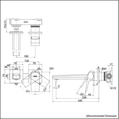 TLG10308T ก๊อกผสมอ่างล้างหน้าแบบก้านโยก ชนิดฝังผนัง (Long Spout) ไม่รวมสะดือ