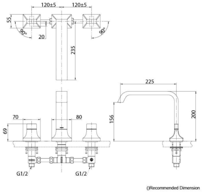 TBG08201T ก๊อกผสมสำหรับลงอ่างอาบน้ำ ชนิดติดเคาน์เตอร์ (3 รูก๊อก)