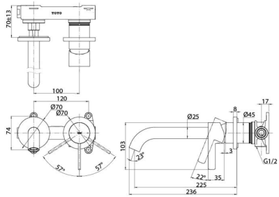 TLG11308T#BBR ก๊อกผสมอ่างล้างหน้าแบบก้านโยก ชนิดฝังผนัง (Long Spout) ไม่รวมสะดือ