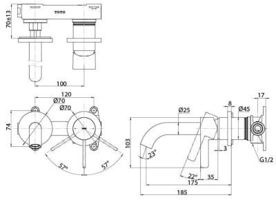 TLG11307T ก๊อกผสมอ่างล้างหน้าแบบก้านโยก ชนิดฝังผนัง (Short Spout) ไม่รวมสะดือ รุ่น GF
