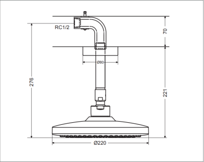 TBW01003T1#BN ฝักบัวแขวนเพดาน (ขนาด: ø หัวฝักบัว 220 มม.)