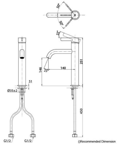 TLG11304T ก๊อกผสมอ่างล้างหน้าแบบก้านโยก ทรง Semi-tall ไม่รวมสะดือป๊อปอัพ รุ่น GF