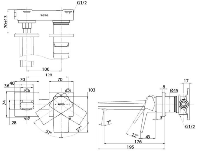 TLG10307T ก๊อกผสมอ่างล้างหน้าแบบก้านโยก ชนิดฝังผนัง (Short Spout) ไม่รวมสะดือ