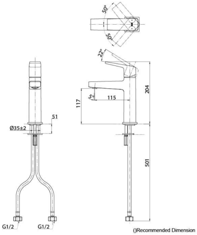 TLG10302T ก๊อกผสมอ่างล้างหน้าแบบก้านโยก ไม่รวมสะดือป๊อปอัพ