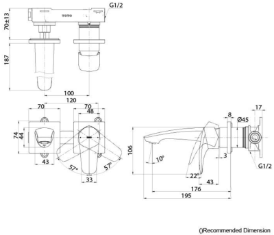 TLG09307T ก๊อกผสมอ่างล้างหน้าแบบก้านโยก ชนิดฝังผนัง (Short Spout) ไม่รวมสะดือ