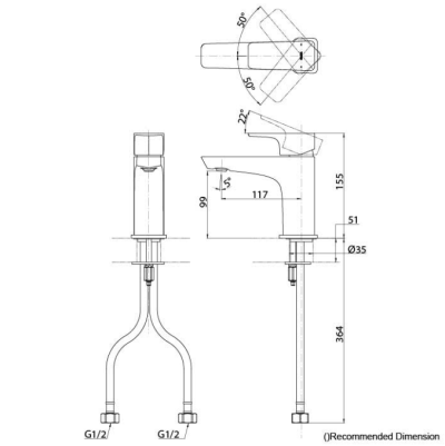 TLG07302T ก๊อกผสมอ่างล้างหน้าแบบก้านโยก ไม่รวมสะดือป๊อปอัพ