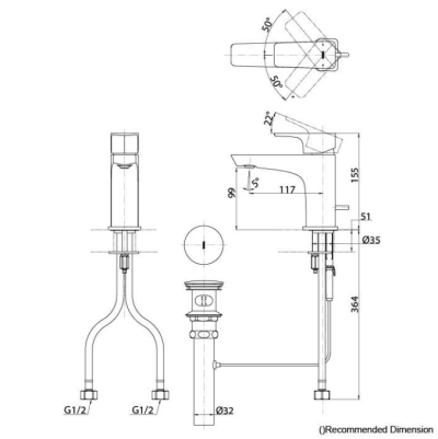 TLG07301T ก๊อกผสมอ่างล้างหน้าแบบก้านโยก พร้อมสะดือป๊อปอัพ
