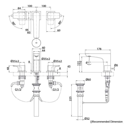 TLG07201T ก๊อกผสมอ่างล้างหน้า 3 รูก๊อก พร้อมสะดือป๊อปอัพ