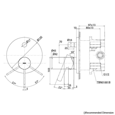 TBG11S04T ก๊อกผสมสำหรับลงอ่างอาบน้ำและยืนอาบชนิดฝังผนัง พร้อมชุดเปลี่ยนทิศทางน้ำ