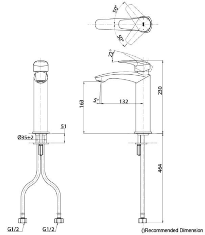 TLG09304T ก๊อกผสมอ่างล้างหน้าแบบก้านโยก ทรง Semi-tall ไม่รวมสะดือป๊อปอัพ