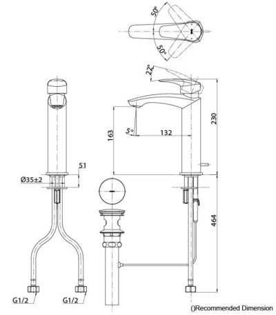 TLG09303T ก๊อกผสมอ่างล้างหน้าแบบก้านโยก ทรง Semi-tall พร้อมสะดือป๊อปอัพ