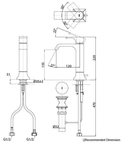 TLG08303T ก๊อกผสมอ่างล้างหน้าแบบก้านโยก ทรง Semi-tall พร้อมสะดือป๊อปอัพ