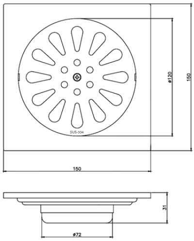 FD-6301 ตะแกรงกันกลิ่นกันแมลงสแตนเลส หน้าแปลน 6 นิ้ว