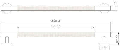 GB-5327-2-75 ราวกันลื่นแบบตรง ความยาว 75 ซม. ⌀ 32 มม. รุ่น ไม้สัก (TEAK-304)