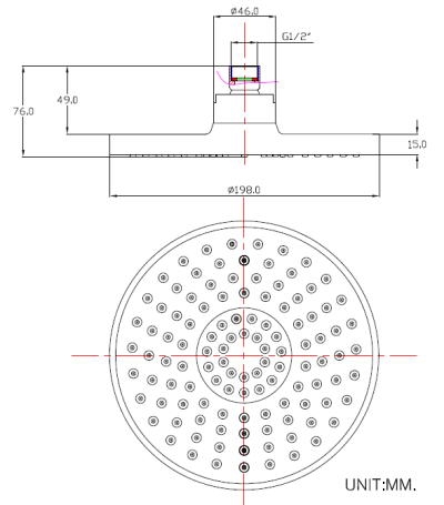 WS-426OH เฉพาะหัวฝักบัวก้านแข็ง 20 CM. 901WS426OH