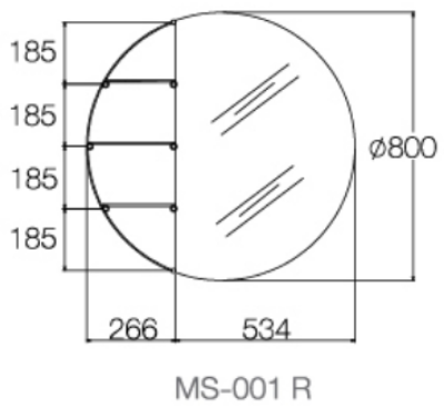 MS-001R ชุดกระจกพร้อมชั้นวาง แบบกลม ขนาด 600*600*200 มม.